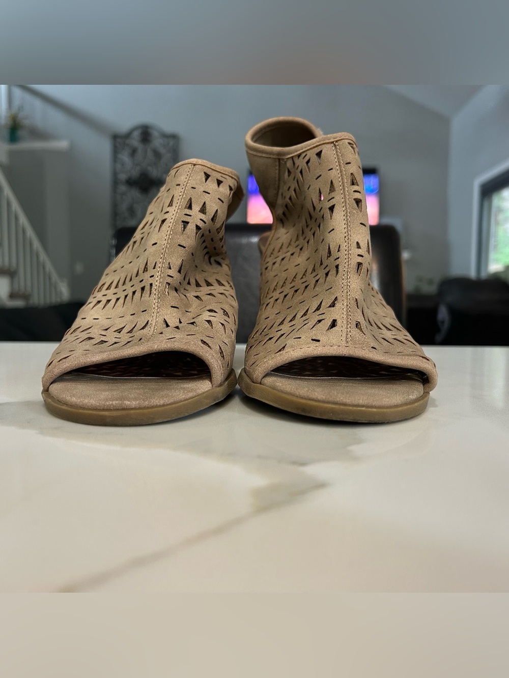 Indigo Women's Beige Laser-Cut Open-Toe Sandals